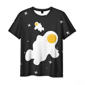 Мужская футболка 3D с принтом Космические яйца в Екатеринбурге, 100% полиэфир | прямой крой, круглый вырез горловины, длина до линии бедер | Тематика изображения на принте: галактика | звезды | ночь | яичница