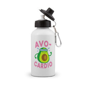 Бутылка спортивная с принтом Avo-Cardio в Екатеринбурге, металл | емкость — 500 мл, в комплекте две пластиковые крышки и карабин для крепления | авокадо | еда | кардио | спорт