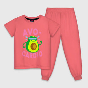 Детская пижама хлопок с принтом Avo-Cardio в Екатеринбурге, 100% хлопок |  брюки и футболка прямого кроя, без карманов, на брюках мягкая резинка на поясе и по низу штанин
 | авокадо | еда | кардио | спорт