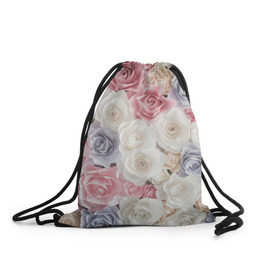 Рюкзак-мешок 3D с принтом Букет из роз в Екатеринбурге, 100% полиэстер | плотность ткани — 200 г/м2, размер — 35 х 45 см; лямки — толстые шнурки, застежка на шнуровке, без карманов и подкладки | розы | цветы