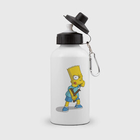 Бутылка спортивная с принтом Bart Simpson в Екатеринбурге, металл | емкость — 500 мл, в комплекте две пластиковые крышки и карабин для крепления | барт | разбойник | рогатка. | симпсоны