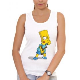 Женская майка хлопок с принтом Bart Simpson в Екатеринбурге, 95% хлопок, 5% эластан |  | барт | разбойник | рогатка. | симпсоны