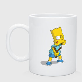 Кружка с принтом Bart Simpson в Екатеринбурге, керамика | объем — 330 мл, диаметр — 80 мм. Принт наносится на бока кружки, можно сделать два разных изображения | барт | разбойник | рогатка. | симпсоны