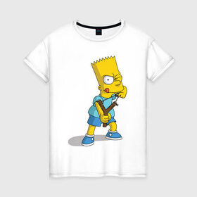 Женская футболка хлопок с принтом Bart Simpson в Екатеринбурге, 100% хлопок | прямой крой, круглый вырез горловины, длина до линии бедер, слегка спущенное плечо | барт | разбойник | рогатка. | симпсоны