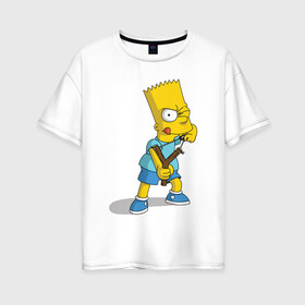 Женская футболка хлопок Oversize с принтом Bart Simpson в Екатеринбурге, 100% хлопок | свободный крой, круглый ворот, спущенный рукав, длина до линии бедер
 | барт | разбойник | рогатка. | симпсоны