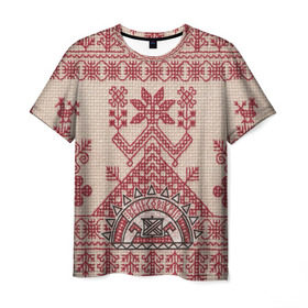 Мужская футболка 3D с принтом Новогодний ковер в Екатеринбурге, 100% полиэфир | прямой крой, круглый вырез горловины, длина до линии бедер | вышивка | текстура | ткань | узоры