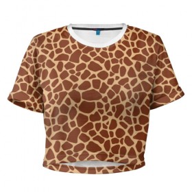 Женская футболка 3D укороченная с принтом Жираф в Екатеринбурге, 100% полиэстер | круглая горловина, длина футболки до линии талии, рукава с отворотами | Тематика изображения на принте: africa | afro | etnos | girafe | африка | афро | жираф | этно