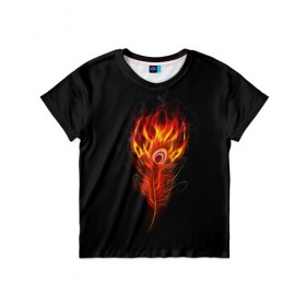 Детская футболка 3D с принтом Огненное перо в Екатеринбурге, 100% гипоаллергенный полиэфир | прямой крой, круглый вырез горловины, длина до линии бедер, чуть спущенное плечо, ткань немного тянется | fire | flame | in fire | smoke | в огне | дым | огненное перо | огненный | огонь
