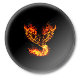 Значок с принтом Феникс в Екатеринбурге,  металл | круглая форма, металлическая застежка в виде булавки | fire | flame | in fire | smoke | в огне | дым | огненный | огонь