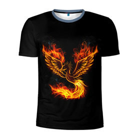 Мужская футболка 3D спортивная с принтом Феникс в Екатеринбурге, 100% полиэстер с улучшенными характеристиками | приталенный силуэт, круглая горловина, широкие плечи, сужается к линии бедра | fire | flame | in fire | smoke | в огне | дым | огненный | огонь