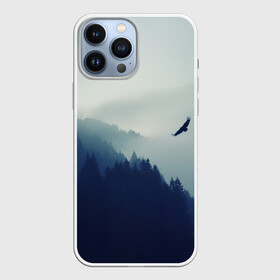 Чехол для iPhone 13 Pro Max с принтом ОРЁЛ НАД ЛЕСОМ   EAGLE OVER THE FOREST в Екатеринбурге,  |  | bird | dark | fog | forest | heaven | jh k | ktc | sky | texture | деревья | животные | лес | небо | орел | природа | птица | птицы | текстуры | тёмный лес | туман