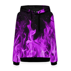 Женская толстовка 3D с принтом Фиолетовый огонь в Екатеринбурге, 100% полиэстер  | двухслойный капюшон со шнурком для регулировки, мягкие манжеты на рукавах и по низу толстовки, спереди карман-кенгуру с мягким внутренним слоем. | лиловый | пламя | яркий