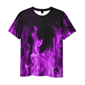 Мужская футболка 3D с принтом Фиолетовый огонь в Екатеринбурге, 100% полиэфир | прямой крой, круглый вырез горловины, длина до линии бедер | Тематика изображения на принте: лиловый | пламя | яркий