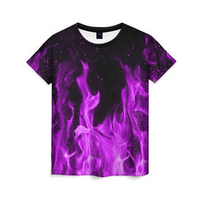 Женская футболка 3D с принтом Фиолетовый огонь в Екатеринбурге, 100% полиэфир ( синтетическое хлопкоподобное полотно) | прямой крой, круглый вырез горловины, длина до линии бедер | лиловый | пламя | яркий