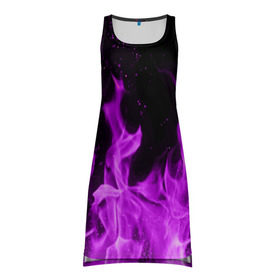Платье-майка 3D с принтом Фиолетовый огонь в Екатеринбурге, 100% полиэстер | полуприлегающий силуэт, широкие бретели, круглый вырез горловины, удлиненный подол сзади. | лиловый | пламя | яркий