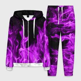 Мужской костюм 3D с принтом Фиолетовый огонь в Екатеринбурге, 100% полиэстер | Манжеты и пояс оформлены тканевой резинкой, двухслойный капюшон со шнурком для регулировки, карманы спереди | лиловый | пламя | яркий