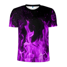 Мужская футболка 3D спортивная с принтом Фиолетовый огонь в Екатеринбурге, 100% полиэстер с улучшенными характеристиками | приталенный силуэт, круглая горловина, широкие плечи, сужается к линии бедра | Тематика изображения на принте: лиловый | пламя | яркий