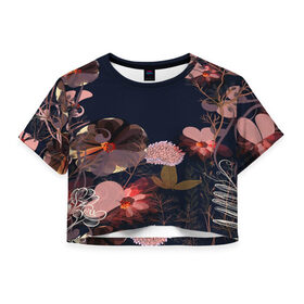 Женская футболка 3D укороченная с принтом Blossom fashion в Екатеринбурге, 100% полиэстер | круглая горловина, длина футболки до линии талии, рукава с отворотами | blossom | flower | бабочки | весна | лето | природа | расцвет | цвет | цветение | цветковое растение | цветок