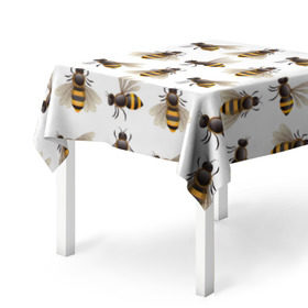 Скатерть 3D с принтом Пчелы в Екатеринбурге, 100% полиэстер (ткань не мнется и не растягивается) | Размер: 150*150 см | белый | желтый | крылья | мед | черный