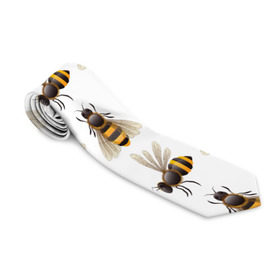 Галстук 3D с принтом Пчелы в Екатеринбурге, 100% полиэстер | Длина 148 см; Плотность 150-180 г/м2 | Тематика изображения на принте: белый | желтый | крылья | мед | черный