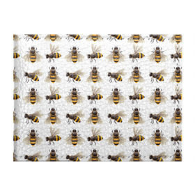 Обложка для студенческого билета с принтом Пчелы в Екатеринбурге, натуральная кожа | Размер: 11*8 см; Печать на всей внешней стороне | белый | желтый | крылья | мед | черный