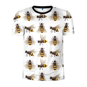 Мужская футболка 3D спортивная с принтом Пчелы в Екатеринбурге, 100% полиэстер с улучшенными характеристиками | приталенный силуэт, круглая горловина, широкие плечи, сужается к линии бедра | белый | желтый | крылья | мед | черный