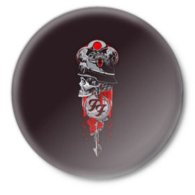 Значок с принтом Череп Foo Fighters в Екатеринбурге,  металл | круглая форма, металлическая застежка в виде булавки | Тематика изображения на принте: 