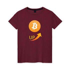 Женская футболка хлопок с принтом биткоин вверх в Екатеринбурге, 100% хлопок | прямой крой, круглый вырез горловины, длина до линии бедер, слегка спущенное плечо | bitcon | dogecoin | ethereum | биткоин | догикоин | криптовалюта | майнер | майнинг | эфир | эфириум