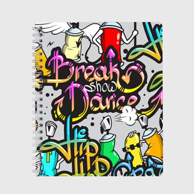 Тетрадь с принтом Graffiti в Екатеринбурге, 100% бумага | 48 листов, плотность листов — 60 г/м2, плотность картонной обложки — 250 г/м2. Листы скреплены сбоку удобной пружинной спиралью. Уголки страниц и обложки скругленные. Цвет линий — светло-серый
 | Тематика изображения на принте: break | dance | graffiti | hip hop | rap | граффити | рэп | скейтборд | хип хоп