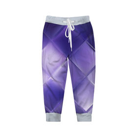 Детские брюки 3D с принтом Фиолетовые грани в Екатеринбурге, 100% полиэстер | манжеты по низу, эластичный пояс регулируется шнурком, по бокам два кармана без застежек, внутренняя часть кармана из мелкой сетки | абстракция | геометрия | квадрат | текстура | фиолетовый
