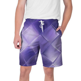 Мужские шорты 3D с принтом Фиолетовые грани в Екатеринбурге,  полиэстер 100% | прямой крой, два кармана без застежек по бокам. Мягкая трикотажная резинка на поясе, внутри которой широкие завязки. Длина чуть выше колен | абстракция | геометрия | квадрат | текстура | фиолетовый