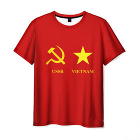 Мужская футболка 3D с принтом СССР и Вьетнам в Екатеринбурге, 100% полиэфир | прямой крой, круглый вырез горловины, длина до линии бедер | братство | вьетнам | герб | дружба | россия | русь | рф | ссср | флаг