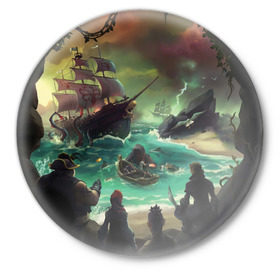 Значок с принтом Sea of thieves в Екатеринбурге,  металл | круглая форма, металлическая застежка в виде булавки | mmo | море | пират | пираты | сокровища | сокровище