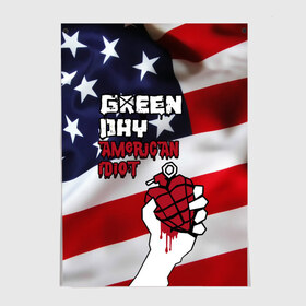 Постер с принтом Green Day American Idiot в Екатеринбурге, 100% бумага
 | бумага, плотность 150 мг. Матовая, но за счет высокого коэффициента гладкости имеет небольшой блеск и дает на свету блики, но в отличии от глянцевой бумаги не покрыта лаком | american idiot | green day | альтернативный | билли джо армстронг | грин дей | группа | зелёный день | майк дёрнт | музыка | панк | поп | поппанк | рок | сша | тре кул | флаг