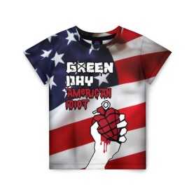 Детская футболка 3D с принтом Green Day American Idiot в Екатеринбурге, 100% гипоаллергенный полиэфир | прямой крой, круглый вырез горловины, длина до линии бедер, чуть спущенное плечо, ткань немного тянется | american idiot | green day | альтернативный | билли джо армстронг | грин дей | группа | зелёный день | майк дёрнт | музыка | панк | поп | поппанк | рок | сша | тре кул | флаг