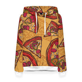 Женская толстовка 3D с принтом Пицца в Екатеринбурге, 100% полиэстер  | двухслойный капюшон со шнурком для регулировки, мягкие манжеты на рукавах и по низу толстовки, спереди карман-кенгуру с мягким внутренним слоем. | pattern | pizza | еда | пицца | узор