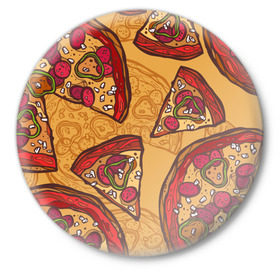 Значок с принтом Пицца в Екатеринбурге,  металл | круглая форма, металлическая застежка в виде булавки | Тематика изображения на принте: pattern | pizza | еда | пицца | узор