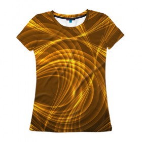 Женская футболка 3D с принтом Золотые вихри в Екатеринбурге, 100% полиэфир ( синтетическое хлопкоподобное полотно) | прямой крой, круглый вырез горловины, длина до линии бедер | gold | абстракция | вихрь | золото | золотой | текстура | узор