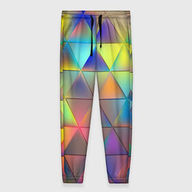 Женские брюки 3D с принтом Разноцветные треугольники в Екатеринбурге, полиэстер 100% | прямой крой, два кармана без застежек по бокам, с мягкой трикотажной резинкой на поясе и по низу штанин. В поясе для дополнительного комфорта — широкие завязки | 