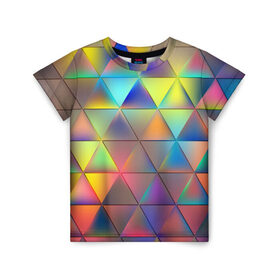 Детская футболка 3D с принтом Разноцветные треугольники в Екатеринбурге, 100% гипоаллергенный полиэфир | прямой крой, круглый вырез горловины, длина до линии бедер, чуть спущенное плечо, ткань немного тянется | 