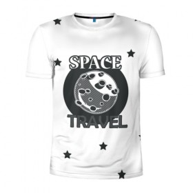Мужская футболка 3D спортивная с принтом Space travel в Екатеринбурге, 100% полиэстер с улучшенными характеристиками | приталенный силуэт, круглая горловина, широкие плечи, сужается к линии бедра | белый | звезды | космос | планета | черный