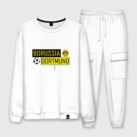 Мужской костюм хлопок с принтом Borussia Dortmund - New Design 2018 в Екатеринбурге, 100% хлопок | на свитшоте круглая горловина, мягкая резинка по низу. Брюки заужены к низу, на них два вида карманов: два “обычных” по бокам и два объемных, с клапанами, расположенные ниже линии бедра. Брюки с мягкой трикотажной резинкой на поясе и по низу штанин. В поясе для дополнительного комфорта — широкие завязки | боруссия дортмунд