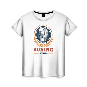 Женская футболка 3D с принтом BOXING CLUB в Екатеринбурге, 100% полиэфир ( синтетическое хлопкоподобное полотно) | прямой крой, круглый вырез горловины, длина до линии бедер | бокс | перчатки | спорт | чемпион