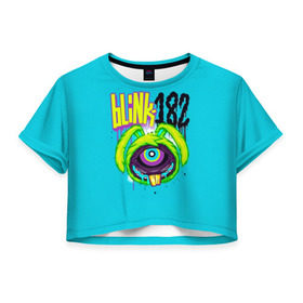 Женская футболка 3D укороченная с принтом Заяц монстр Blink-182 в Екатеринбурге, 100% полиэстер | круглая горловина, длина футболки до линии талии, рукава с отворотами | Тематика изображения на принте: blink | альтернативный рок | блинк | группа | марк хоппус | музыка | мэтт скиба | надпись | панк | панк рок | песни | поп панк | рок | скейт панк | смайл | смайлик | трэвис баркер