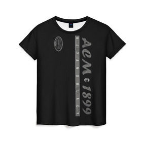 Женская футболка 3D с принтом AC Milan - ACM 1899 в Екатеринбурге, 100% полиэфир ( синтетическое хлопкоподобное полотно) | прямой крой, круглый вырез горловины, длина до линии бедер | Тематика изображения на принте: милан