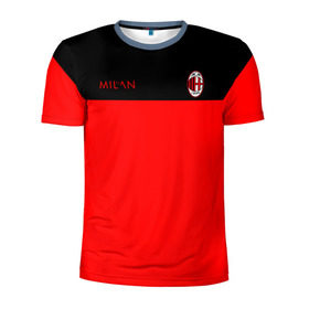 Мужская футболка 3D спортивная с принтом AC Milan - Red & Black в Екатеринбурге, 100% полиэстер с улучшенными характеристиками | приталенный силуэт, круглая горловина, широкие плечи, сужается к линии бедра | Тематика изображения на принте: 