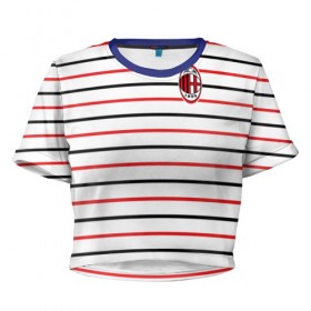 Женская футболка 3D укороченная с принтом AC Milan - Stripe white в Екатеринбурге, 100% полиэстер | круглая горловина, длина футболки до линии талии, рукава с отворотами | Тематика изображения на принте: ac | fc | football | milan | милан | футбол