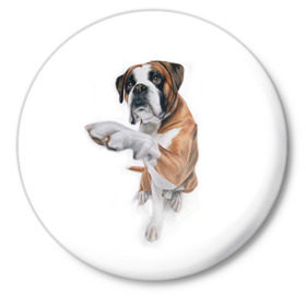 Значок с принтом Боксер в Екатеринбурге,  металл | круглая форма, металлическая застежка в виде булавки | боксер | друг | дружба | животное | пес | собака