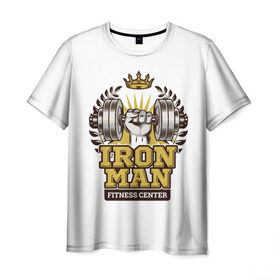 Мужская футболка 3D с принтом IRONMAN в Екатеринбурге, 100% полиэфир | прямой крой, круглый вырез горловины, длина до линии бедер | железо | зал | сила золото | спорт