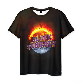 Мужская футболка 3D с принтом Black Sabbath земля в огне в Екатеринбурге, 100% полиэфир | прямой крой, круглый вырез горловины, длина до линии бедер | black sabbath | группа | метал | надпись | оззи | осборн | хард рок | хеви метал